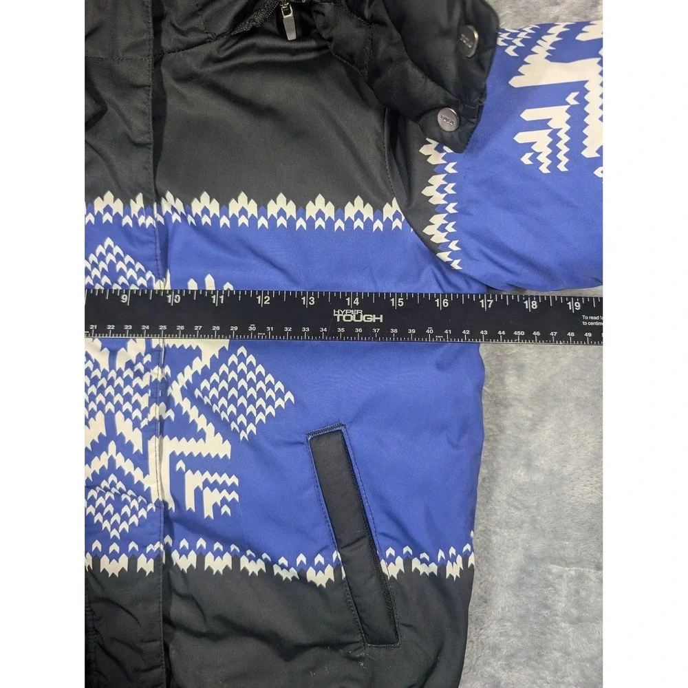 Polo Ralph Lauren Jacket Girls 6 Black Blue Hooded Puffer Snowflake Fair Isle